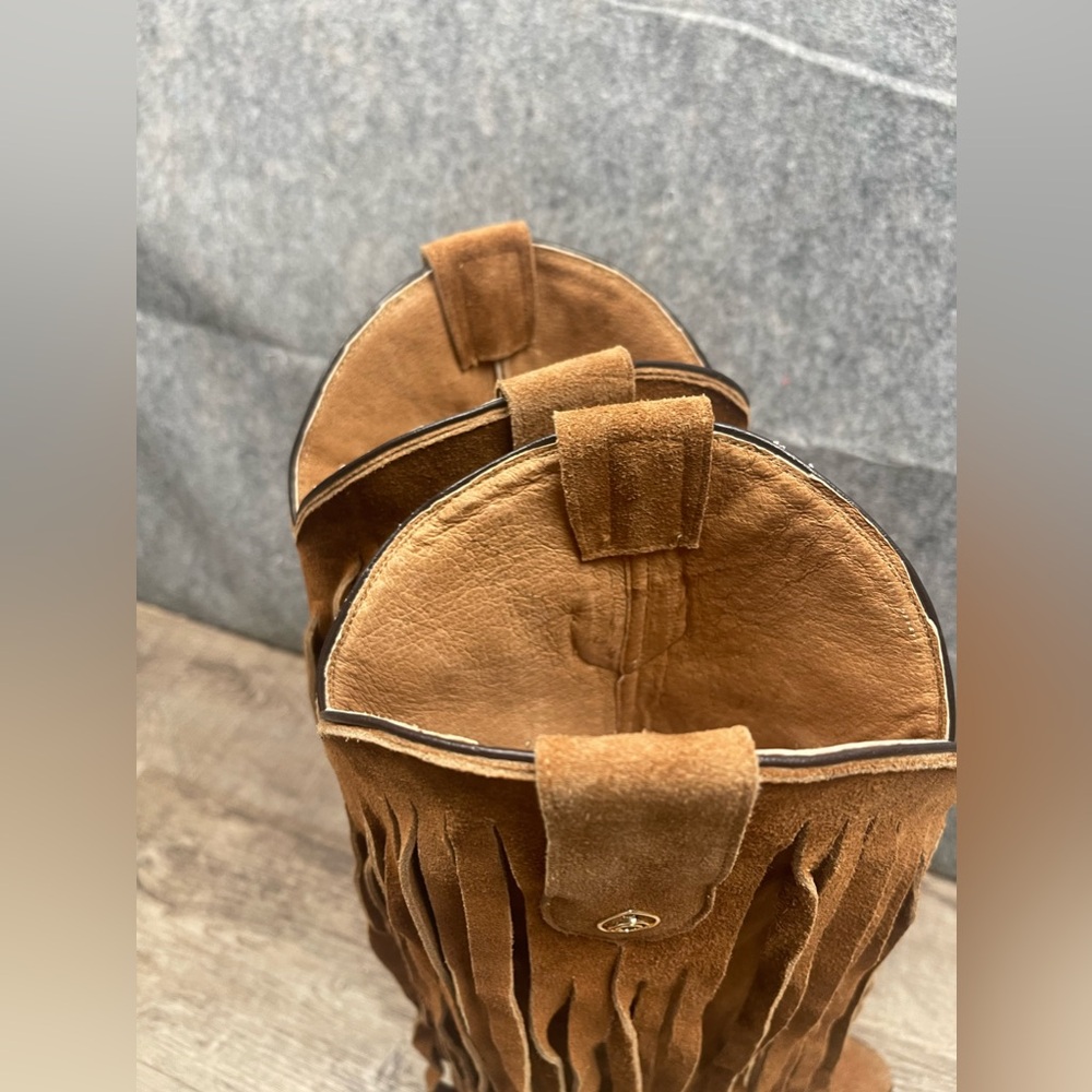 Brother Brown Suede Fringe Heeled Boots - Picture 11 of 14